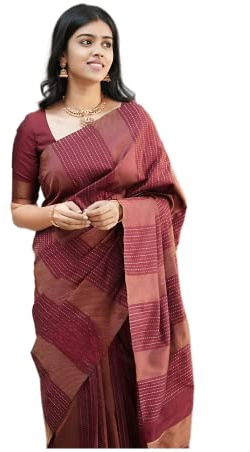 Sidhidata Textile Women's Banarasi Soft Silk Saree With Unstitched Blouse Piece (Free Size) (C Maroon)