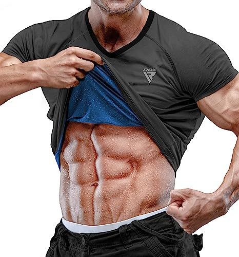 RDX Men's Sauna Shirt Heat Trapping Sweat Suit - Reach Oeko TEX 100 Certified T-Shirt - Gym Workout Fitness Tank Top Trimmer Grey