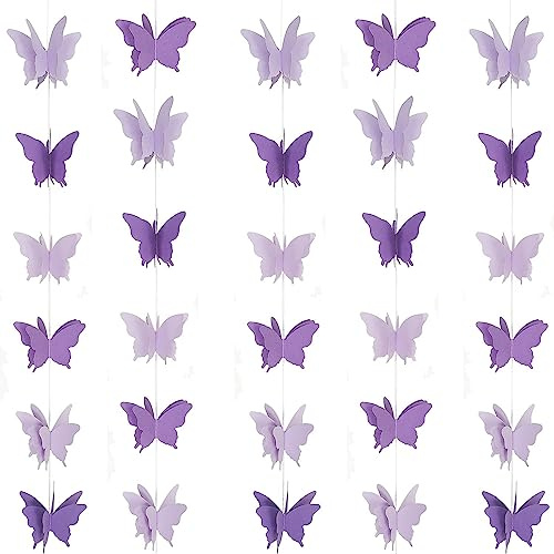5 ghirlande di farfalle 3D viola lavanda farfalla ghirlanda di carta da appendere striscione decorazione per la casa, proposta di festa, ogni confezione 280 cm di lunghezza (viola)