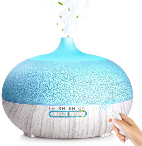 Diffusore di Oli Essenziali 550ML,GeeRic Ultrasuoni Umidificatore 7 Color LED Silenzioso Purificatore d'Aria Diffusore di Aromi Nebulizzatore per Oli Profumati per Casa Ufficio Yoga Grigio