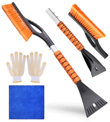 Hejo Eiskratzer Auto mit Besen, 2 in 1 Auto Schneebesen und Eiskratzer, Langlebiger Scheibenkratzer für Auto mit Handschuh und Putzlappen, Schneebürste, Schnee Auto Besen für Auto, SUV und LKW