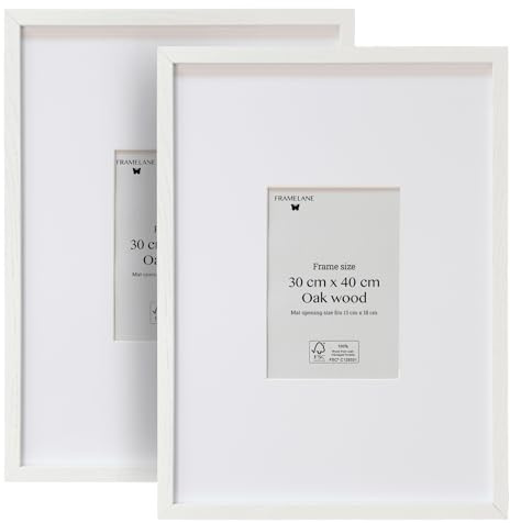 Framelane Lot de 2 cadres pour affiches 30x40 cm - Cadre élégant en chêne blanc - Finition haut de gamme - Bois durable certifié FSC - Inclut des clips métalliques