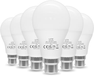 LUTW Bajonett LED-lampa, 100W Ekvivalent, Neutralvit 4000K, 12W 1200LM B22 LED-lampor, BC A60 GLS Energisparande LED-lampor, Icke-dimbar, Förpackning om 6