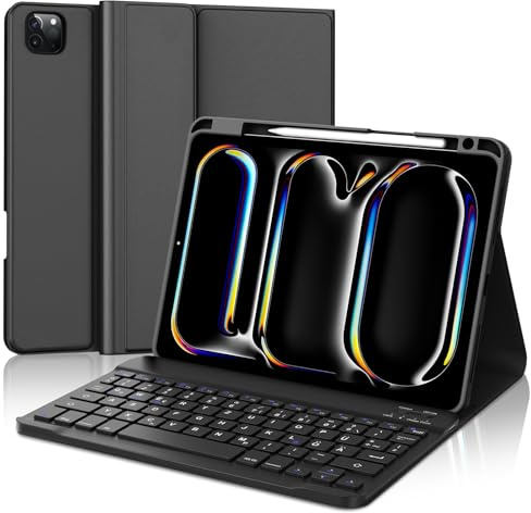 IVEOPPE Fodral med tangentbord för iPad Pro 11 tum M5 2025/M4 2024, tysk QWERTZ layout, magnetiskt avtagbart Bluetooth-tangentbord för iPad Pro 11 tum M5/M4 (2025/2024), svart