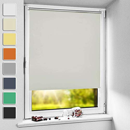 NoCon Verdunklungsrollo Klemmfix ohne Bohren & mit Bohren, Creme 45x200cm(BxH), Thermorollo Klemmrollo Fensterrollo Sonnenschutz Sichtschutz, Rollos für Fenster und Tür