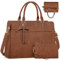 RAINSMORE Handtasche Damen Shopper Damen Groß 15.6 Zoll Laptoptasche Damen Wasserdicht PU Leder Arbeitstasche Umhängetasche mit Geldbörse 2-teiliges Set für Business Arbeit Schule Retro Braun