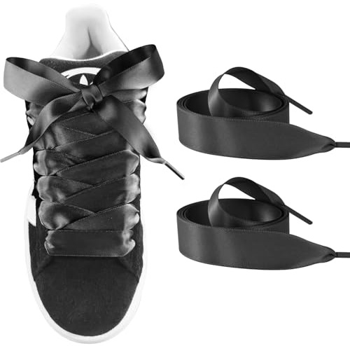 UamGlsob Cordones Planos de Cintas Tipo Satén de 20 mm, Suaves y Brillo Sedoso, Ideales para Zapatillas Deportivas Tenis, Sneakers, Botas y Calzado de Vestir (Black,54/140cm)