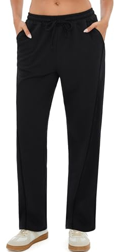 Terecey Pantalón Chándal Mujer Largos Algodón con Cordón Ajustable y Bolsillos Pantalón Jogger Cintura Alta para Deporte Running Yoga y Casa Negro XL