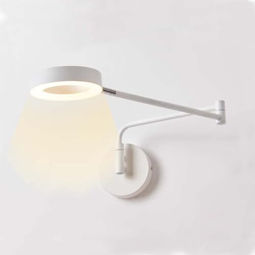 LOGT LED-vägglampa Justerbar Vägglampa med lång arm Vit Sänglampa Inomhus Ring Väggspotlight Roterbar Flex Arm Väggläslampor Modern Akrylskärm Väggbelysning Dimbar 3 Ljusfärg