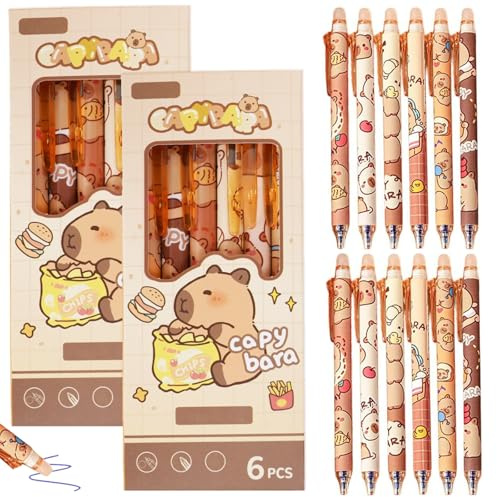 CHENBOOW Bolígrafos Capybara, 12 gel borrables, bolígrafo lindo, para escuela y área de trabajo