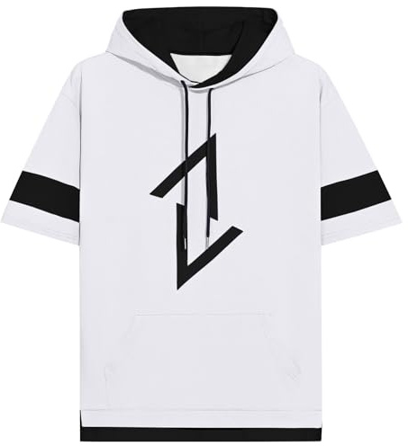 KENAIJING Felpa Maniche Corte Uomo Felpa Sweatshirt Stampa Maglietta con Cappuccio Cotone T-Shirt (L, Bianco)