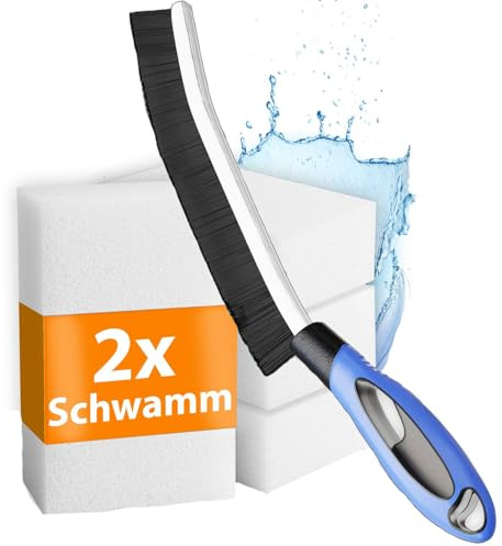 Fugenbürste inkl. gratis Schmutzradierer – 1x Reinigungsbürste + 2X Melamin Schwamm – Fugenbürste Bad & Küche, Fugenreiniger für Fliesenfugen & Dusche – Putzbürste/Reinigungsschwämme