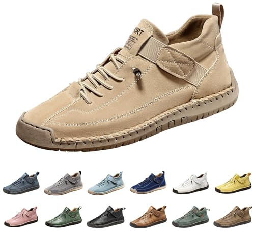 Vogany - Zapatos unisex hechos a mano de piel suave, zapatos ortopédicos casuales de ajuste ancho con cordones para exteriores, antideslizantes, ligeros, transpirables, para conducir, caminar