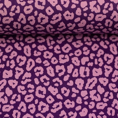Baumwollstoff Leomuster - Meterware – 100 % Baumwolle – Öko-Tex Standard 100 – Leopardenmuster – für Kleidung, Kissen & Deko – ab 50 cm – 8 Farben (lila-flieder)
