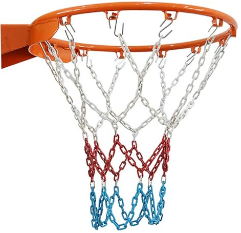 Xdyyjrasa Långvarig stålkedja basketnät ersättning 4,1 mm tjock – metallnät för direkt fall passar standardringar