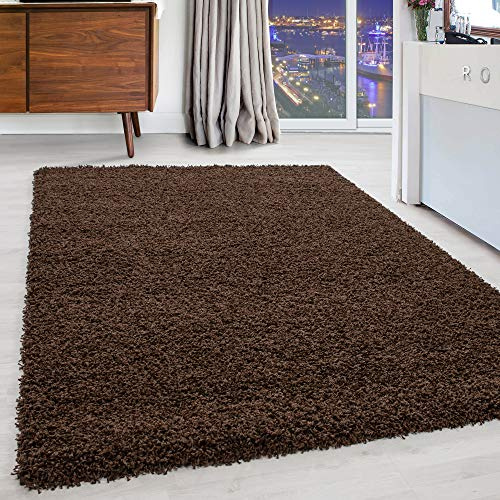 Carpettex Teppich Alfombra Shaggy Flokati de Pelo Largo, Unicolor, mullida y Suave para la Sala de Estar., Color:Marrón, Tamano:60x110 cm