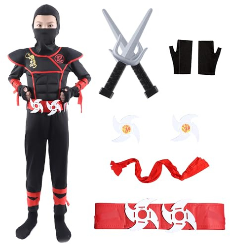 Wizland Enfants Ninja Costume Outfit，Garçons Ninjago Fancy Dress Up pour Halloween Carnaval 7-9 ans