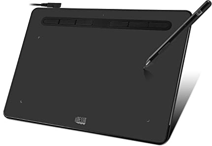 Adesso Cybertablet K8 Graphic Drawing Tablet – 8x5 Active Area, 8192 Levels Pressure Sensitivity, Battery-Free Stylus, 5080 LPI, 6 Customizable Shortcut Keys – Compatible with Windows & Mac OS
