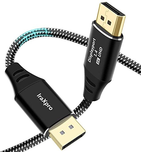 IraXpro Câble DisplayPort,Câble DisplayPort 1.4 8K DisplayPort 1.4 3M,DP vers DP,Cable DP 8K@60Hz,4K@144Hz,32,4 Gbit/s,HBR3,DSC,G-Sync/FreeSync,Pour Laptop,PC,TV,Gaming Monitor Graphics Card(3M)