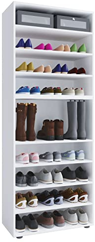 VCM Holz-Schuhregal | Maße: H. 183 x B. 70 x T. 37 cm| Allzweckschrank | 9 Fächer | ohne Türen | – Lona