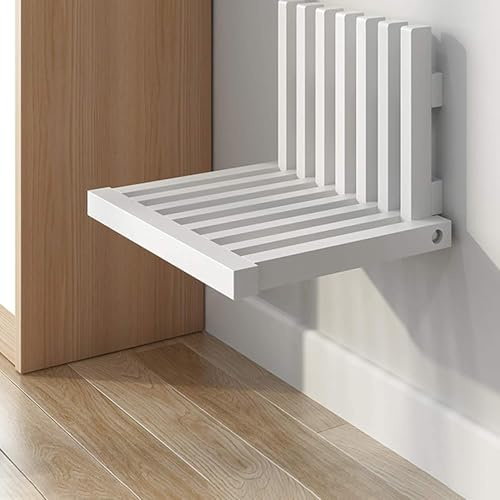 Youehsent Folding Solid Wood Shower Bench Seat, Fold Up Bathroom Stool Seating Chair, Invisible Wall Hanging Chair Stool for Doorway Household Entrance (White)