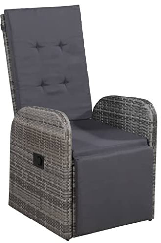 KOIECETA Garten Liegestuhl mit Auflage Gartensessel Gartenstuhl Sessel Stuhl Liegesessel Sonnenliege Relaxstuhl Gartenmöbel Poly Rattan Grau, (V4606)