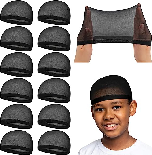Toulite 12 Pcs Kids Stocking Wave Cap Boys Stretchy Skull Cap Kids Toddler Wig Hats Baby Beanie Stretchy Stocking Hats(1-7 Age) Black