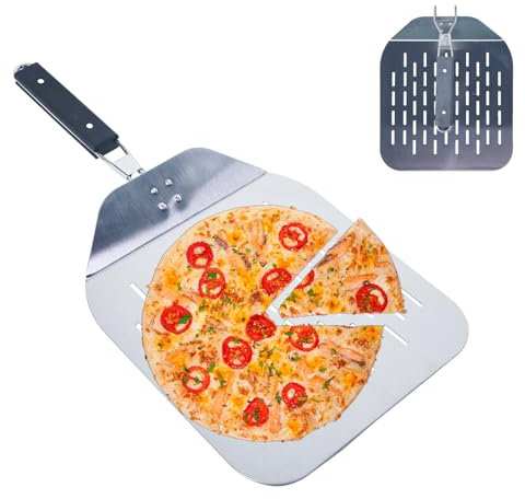 Starmise Pala per Pizza Corta Forata, Pala Pizza Acciaio Inossidabile 59,5 x 30 cm, Pala per Pizza Forata con Manico Pieghevole per Forno e Barbecue per Cuocere Pizze, Pane