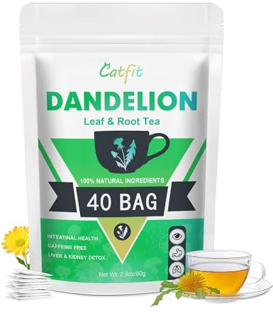 Organic Dandelion Root Herbal Tea, Premium Dandelion Root Leaf with Chrysanthemum and Cassia, Helps Improve Digestion & Immune System, Caffeine Free, 40 Tea Bags