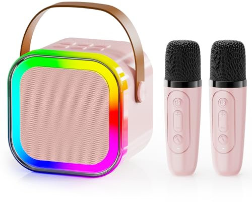 JYX Cassa Karaoke per bambini adulti, Mini altoparlante Karaoke Bluetooth con 2 microfono senza fili e luce LED, giocattoli per bambini ragazze ragazzi, compleanno, famiglia, festa a casa