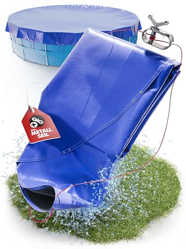 LAINFELD Cubierta para Piscina (Azul/Negro, 320 – 366 cm (diámetro de 420 cm), Incluye Material de fijación, Lona de Piscina de Material Grueso de 200 g/m², Lona para Piscina INTEX BESTWAY