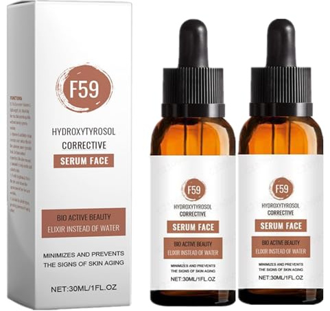 F59 Hydroxytyrosol Serum - Straffendes Gesichtsserum Hydroxytyrosol Corrective, Hyroxytyrosol, natürliches Hyaluron - strafft die Haut + feine Poren,Für alle Hauttypen Geeignet (30ML, 2PC)