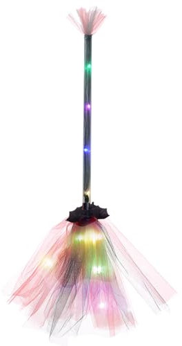 Halloween Witch Broom 65 x 25 x 4 cm LED Witch Broom Witch Accessory Decorations Broom Handle Witch Costume Accessories Magic Broom Decoration for Cosplay Flying Broom Halloween Carnival Party