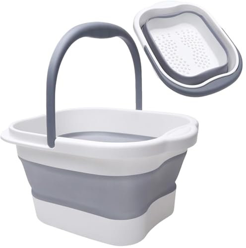 Fußbad Fussbad, Faltbare Tragbare Fußbadewanne mit Griff, Fussbadewanne mit Massage,15L große Fußbäder Fussbadewanne Fußwanne mit Griff Tragbares,für Linderung von Müdigkeit (Grau)