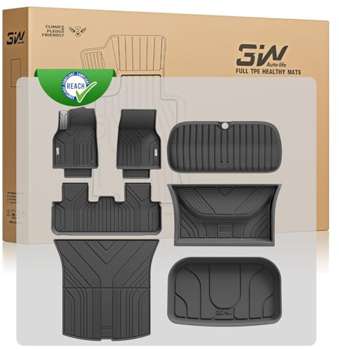 3W Set de 7 para Tesla Model Y Juniper 2025-2026(No para New Standard 2026), Alfombrillas y Bandeja de Maletero y Protector de Asiento, Thorex™ para Todo Tipo de Clima, Alfombrilla a Medida 1-2 Filas