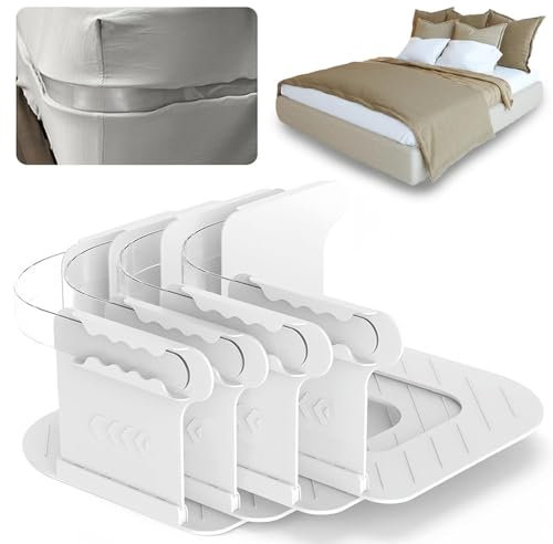 ADLUH Soporte para sábanas, tensor de sábanas, fácil de usar, extraíble y ajustable, 4 alturas, soporte para sábanas, tensor ajustable para colchones de 8 – 30 cm de grosor (blanco)
