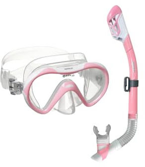 Mares Junior Combo Vento Jr Dry Ensemble d'équipement de plongée avec tuba, masque en silicone à lentille unique et tuba flexible pour enfants de 8 à 14 ans, rose/blanc/transparent