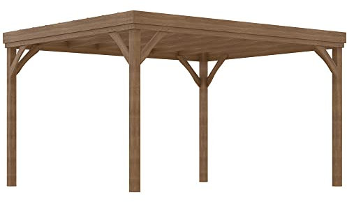 Outsunny Pergola 4 x 3 m en Bois, pergola Jardin extérieure, Traditionnelle autoportante Toit terrasse à décorer, avec 4 Pieds, Marron