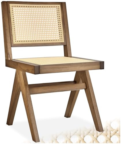 tectake® Chaise de Salle à Manger Design en Chêne Bois Massif & Cannage Chaise de Table à Manger Confortable Meuble Salon pour Coiffeuse, Chambre, Cuisine, Bureau, Cabinet, Dressing