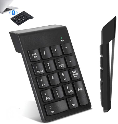Ouitble Bluetooth Numpad 4.0 Kabellos Ziffernblock 18 Tasten Ultra Dünn Kabellos Externer Nummernblock mit 10 Multifunktionstasten für Laptop Desktop Notebook PC (Batteriebetrieben)