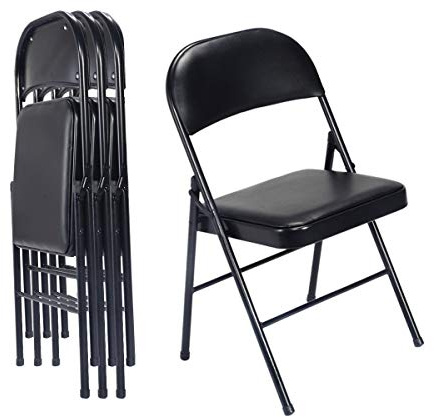 Karl home Folding Chairs Set of 4, with Padded Seats for Outdoor & Indoor, Portable Stackable Commercial Seat with Steel Frame for Events Office Wedding Party, 330lbs Capacity (Black)