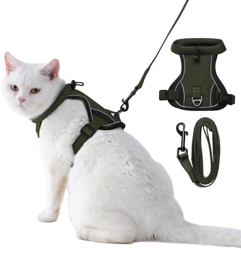 Dotoner Pettorina Gatto Antifuga con Guinzaglio Regolabile, Imbracatura Morbida Traspirante Riflettente per Passeggiate, Set per Gatti Adulti Cuccioli Piccola Media Taglia Avventure all'Aperto