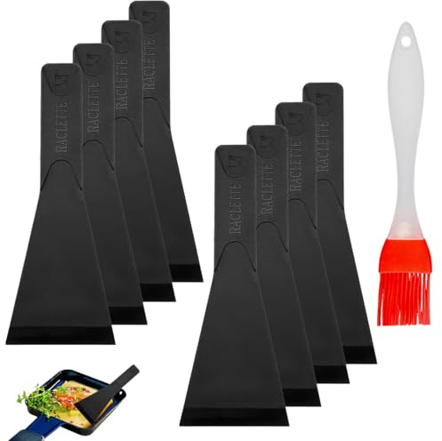 8 Pezzi Spatola Raclette, 13,5 cm Spatole per Raclette in Nylon con 1 Pennello Silicone, Padelle Antiaderenti Spatole Padelle, Utensili Resistenti al Calore e Non Graffiano, per Formaggio, Pancake