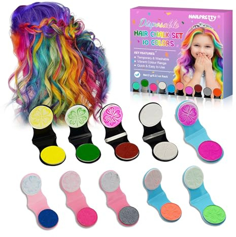 Peines de tiza para el pelo de 10 tonos, Nueva pintura de tiza para niñas, Crear ramos de pelo de color, kit de maquillaje, maquillaje de color lavable desechable, grandes regalos para niñas
