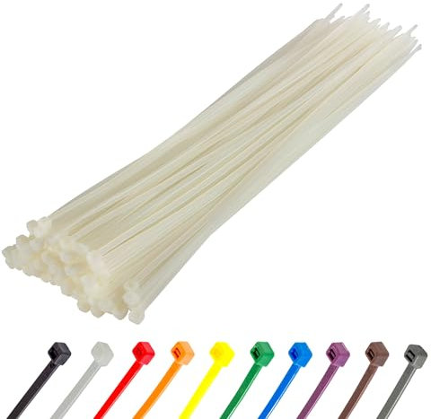 Gocableties White Cable Ties, 300mm x 3.6mm, Pack of 100, 12 Premium Nylon Zip Ties Clear/Natural, Multi-Purpose Plastic Tie Wraps, Secure Self-Locking Mechanism, for Home, Garden, Office and DIY
