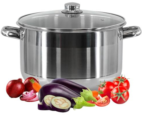 GEEZY Stainless Steel Casserole Stockpot with Glass Lid – Large Deep Induction Base Cooking Pot for Gas, Electric, Ceramic & Halogen Stoves (26 x 16 cm, 8.5 LTR)