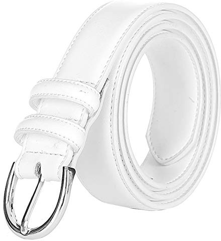 Falari Women Genuine Leather Belt Fashion Dress Belt With Single Prong Buckle 6028-White-S