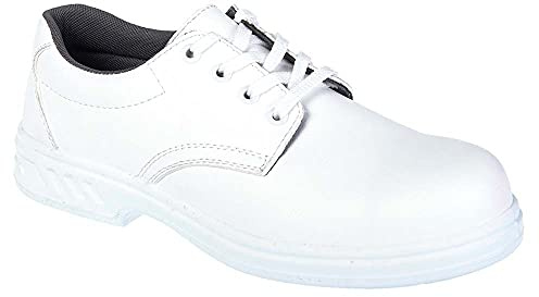 Portwest FW80 Steelite Laced Säkerhetsskor PU Yttersula Halkfri Antistatisk | Vit, 49, CE-certifierad, S2 EN ISO 20345, Klassisk Design med Vadderad Krage, Unisex, Mikrofiber med Polyuretansula, Lättvikt