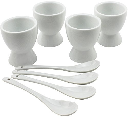 COM-FOUR® Ensemble de 8 coquetiers en porcelaine - coquetiers et cuillères en blanc - accessoires de cuisine (08 pièces)