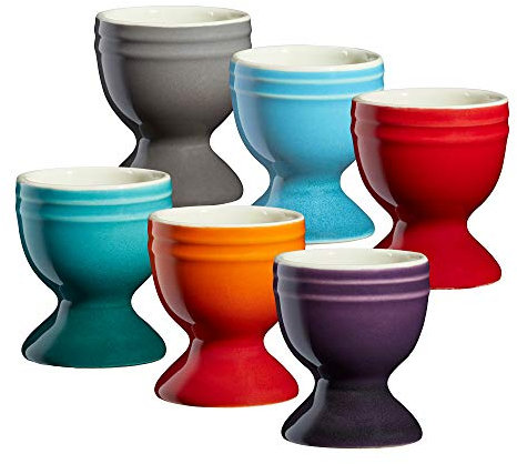 Cooks Professional Set of 6 Egg Cups | Durable Chip Resistant Ceramic Stoneware Dinnerware Graduated Design Egg Holders | Dishwasher & Microwave Safe | Multicoloured